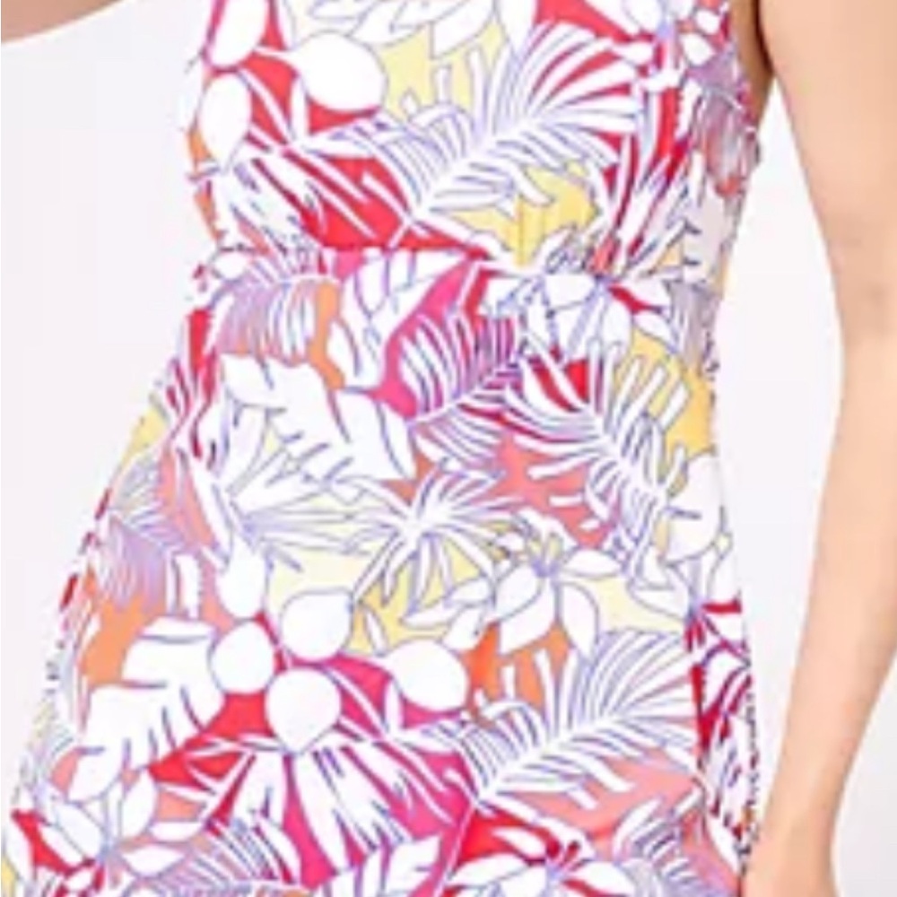Land’s End Vibrant Tropical Leaf Print bathing suit swim dress - Picture 2 of 13